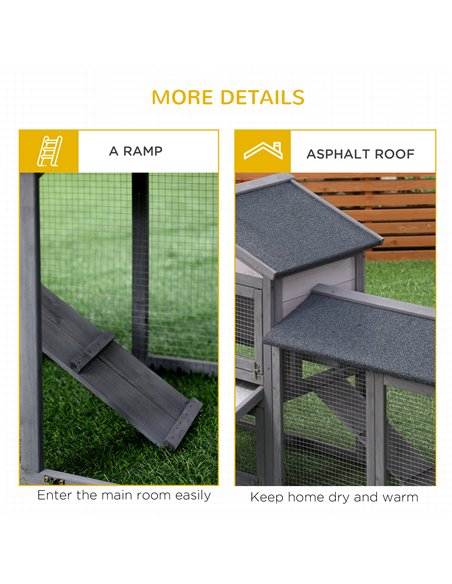 PawHut Wooden Rabbit Hutch Outdoor, Double Tier with Water-Resistant Roof, Ramp 147 x 54 x 84 cm, Grey - pic 149273 | FastDaddyshop