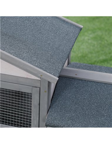 PawHut Wooden Rabbit Hutch Outdoor, Double Tier with Water-Resistant Roof, Ramp 147 x 54 x 84 cm, Grey