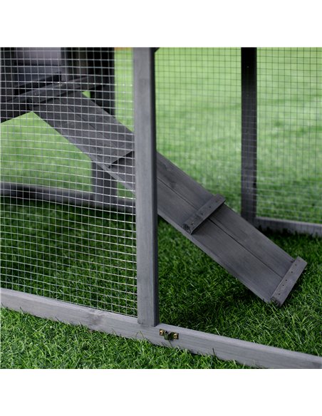 PawHut Wooden Rabbit Hutch Outdoor, Double Tier with Water-Resistant Roof, Ramp 147 x 54 x 84 cm, Grey - pic 149275 | FastDaddyshop