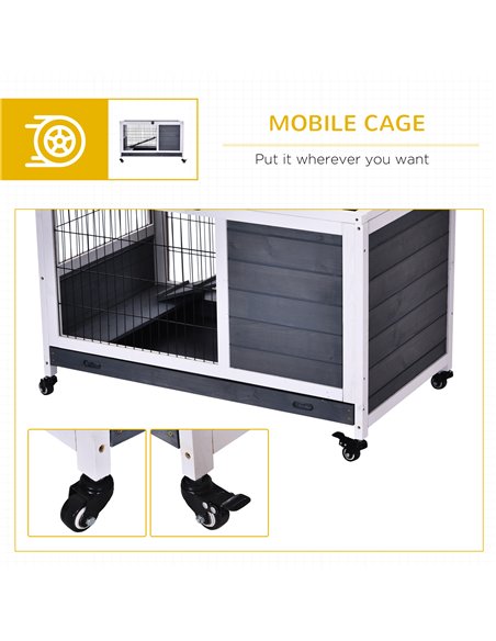 PawHut Wooden Guinea Pig Hutch, 2-Floor Bunny Cage w/ Enclosed Run Area, Grey - pic 149282 | FastDaddyshop