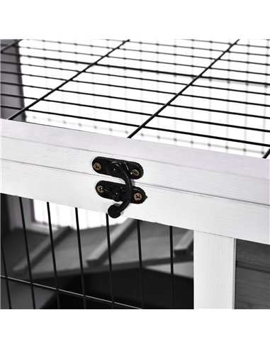 PawHut Wooden Guinea Pig Hutch, 2-Floor Bunny Cage w/ Enclosed Run Area, Grey