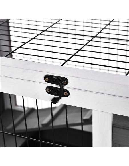 PawHut Wooden Guinea Pig Hutch, 2-Floor Bunny Cage w/ Enclosed Run Area, Grey - pic 149284 | FastDaddyshop