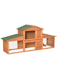 PawHut Large Rabbit Hutch Outdoor, Guinea Pig Hutch, Wooden Small Animal House, with Rabbit Run, 215 x 63 x 97 cm