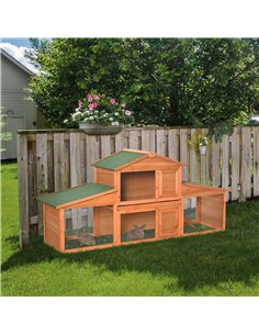 PawHut Large Rabbit Hutch Outdoor, Guinea Pig Hutch, Wooden Small Animal House, with Rabbit Run, 215 x 63 x 97 cm 2
