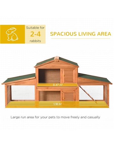 PawHut Large Rabbit Hutch Outdoor, Guinea Pig Hutch, Wooden Small Animal House, with Rabbit Run, 215 x 63 x 97 cm - pic 149288 | FastDaddyshop