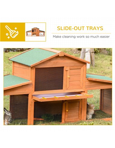 PawHut Large Rabbit Hutch Outdoor, Guinea Pig Hutch, Wooden Small Animal House, with Rabbit Run, 215 x 63 x 97 cm