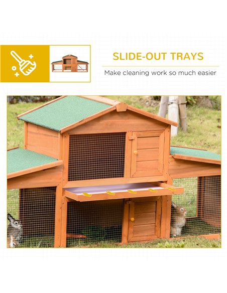PawHut Large Rabbit Hutch Outdoor, Guinea Pig Hutch, Wooden Small Animal House, with Rabbit Run, 215 x 63 x 97 cm - pic 149290 | FastDaddyshop