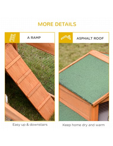 PawHut Large Rabbit Hutch Outdoor, Guinea Pig Hutch, Wooden Small Animal House, with Rabbit Run, 215 x 63 x 97 cm