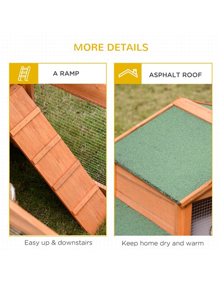 PawHut Large Rabbit Hutch Outdoor, Guinea Pig Hutch, Wooden Small Animal House, with Rabbit Run, 215 x 63 x 97 cm - pic 149291 | FastDaddyshop