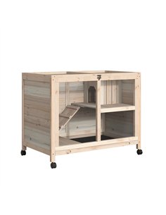 PawHut Rabbit Hutch Indoor Wooden Guinea Pig House Hamster Cage with Wheels, 2 Layers Bunny Cage with Openable Roof, 91.5 x 53.3