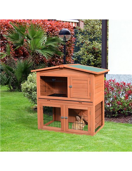 PawHut Rabbit Hutch Outdoor Guinea Pig Hutch 2-Tier Bunny Cage with No-Leak Tray 100.5 x 55 x 101 cm - pic 149304 | FastDaddyshop