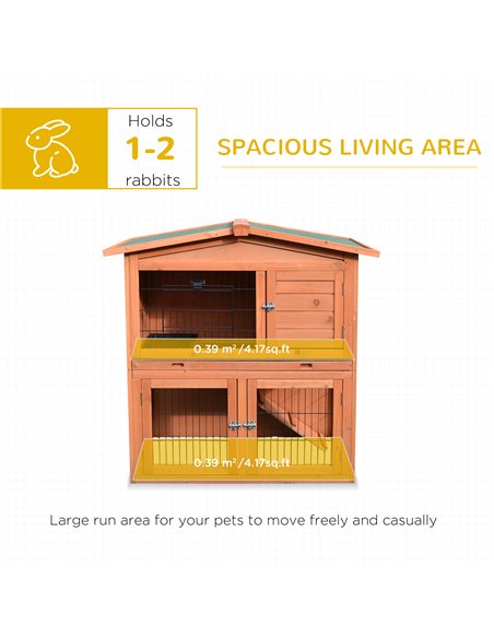 PawHut Rabbit Hutch Outdoor Guinea Pig Hutch 2-Tier Bunny Cage with No-Leak Tray 100.5 x 55 x 101 cm - pic 149306 | FastDaddyshop