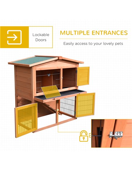 PawHut Rabbit Hutch Outdoor Guinea Pig Hutch 2-Tier Bunny Cage with No-Leak Tray 100.5 x 55 x 101 cm - pic 149307 | FastDaddyshop