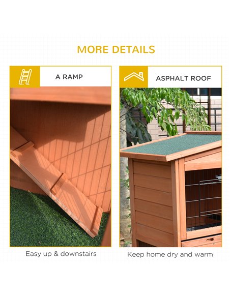 PawHut Rabbit Hutch Outdoor Guinea Pig Hutch 2-Tier Bunny Cage with No-Leak Tray 100.5 x 55 x 101 cm - pic 149309 | FastDaddyshop
