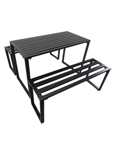 Outsunny Outdoor 3 PCs Metal Picnic Table and 2 Benches Dining Set, Black