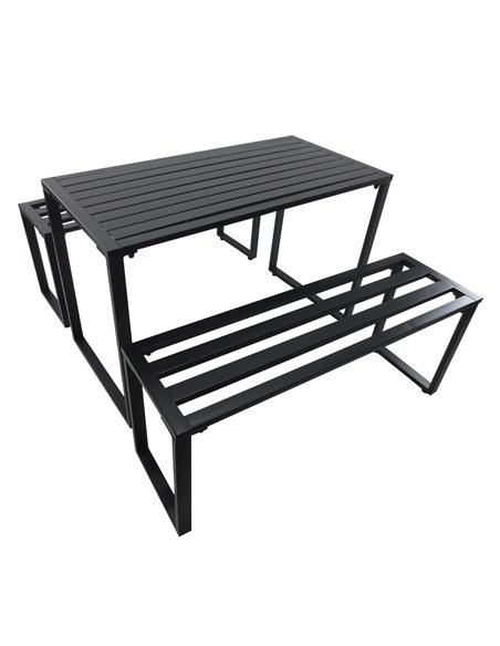 Outsunny Outdoor 3 PCs Metal Picnic Table and 2 Benches Dining Set, Black - pic 14931 | FastDaddyshop