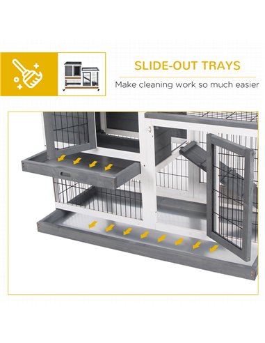 PawHut Wooden Indoor Rabbit Hutch Guinea Pig House Bunny Small Animal Cage W/ Wheels Enclosed Run 110 x 50 x 88 cm, Grey