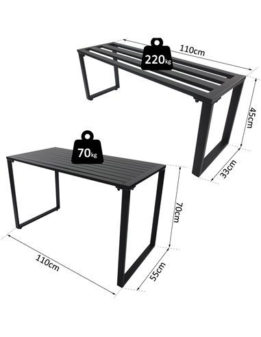 Outsunny Outdoor 3 PCs Metal Picnic Table and 2 Benches Dining Set, Black
