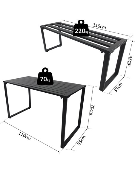 Outsunny Outdoor 3 PCs Metal Picnic Table and 2 Benches Dining Set, Black - pic 14932 | FastDaddyshop