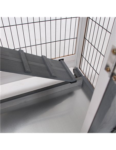 PawHut Wooden Indoor Rabbit Hutch Guinea Pig House Bunny Small Animal Cage W/ Wheels Enclosed Run 110 x 50 x 88 cm, Grey - pic 149320 | FastDaddyshop