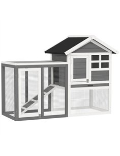PawHut Rabbit Hutch Outdoor Wooden Guinea Pig Hutch Rabbit Run Bunny Cage Small Animal House Pull-Out Tray, Grey, 122 x 62.6 x 9
