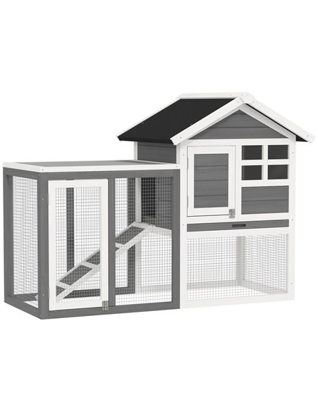 PawHut Rabbit Hutch Outdoor Wooden Guinea Pig Hutch Rabbit Run Bunny Cage Small Animal House Pull-Out Tray, Grey, 122 x 62.6 x 9 - pic 149321 | FastDaddyshop