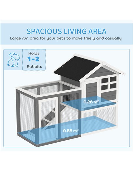 PawHut Rabbit Hutch Outdoor Wooden Guinea Pig Hutch Rabbit Run Bunny Cage Small Animal House Pull-Out Tray, Grey, 122 x 62.6 x 9 - pic 149324 | FastDaddyshop