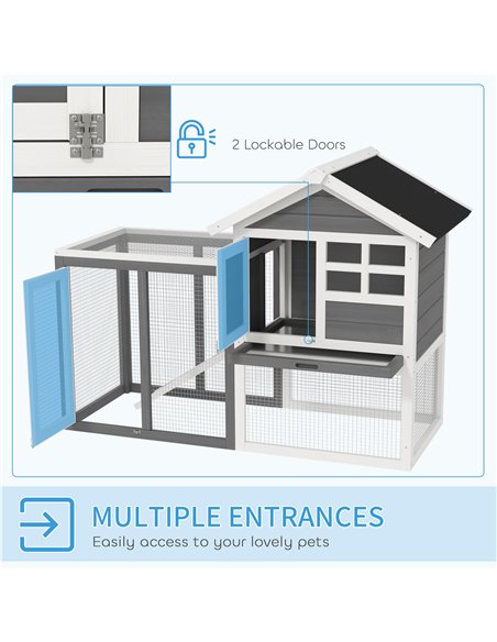 PawHut Rabbit Hutch Outdoor Wooden Guinea Pig Hutch Rabbit Run Bunny Cage Small Animal House Pull-Out Tray, Grey, 122 x 62.6 x 9 - pic 149325 | FastDaddyshop