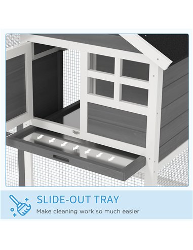 PawHut Rabbit Hutch Outdoor Wooden Guinea Pig Hutch Rabbit Run Bunny Cage Small Animal House Pull-Out Tray, Grey, 122 x 62.6 x 9
