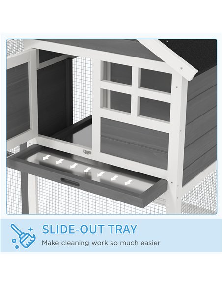 PawHut Rabbit Hutch Outdoor Wooden Guinea Pig Hutch Rabbit Run Bunny Cage Small Animal House Pull-Out Tray, Grey, 122 x 62.6 x 9 - pic 149326 | FastDaddyshop