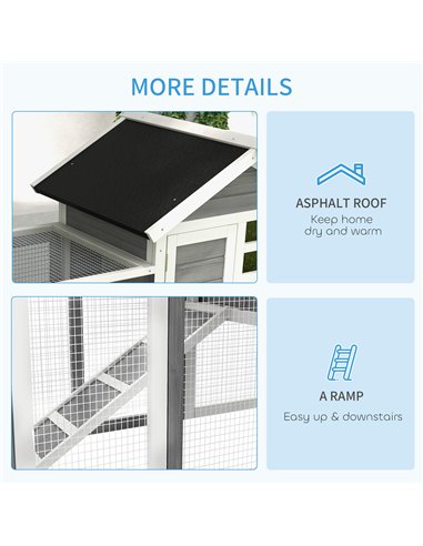 PawHut Rabbit Hutch Outdoor Wooden Guinea Pig Hutch Rabbit Run Bunny Cage Small Animal House Pull-Out Tray, Grey, 122 x 62.6 x 9