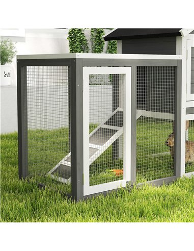 PawHut Rabbit Hutch Outdoor Wooden Guinea Pig Hutch Rabbit Run Bunny Cage Small Animal House Pull-Out Tray, Grey, 122 x 62.6 x 9