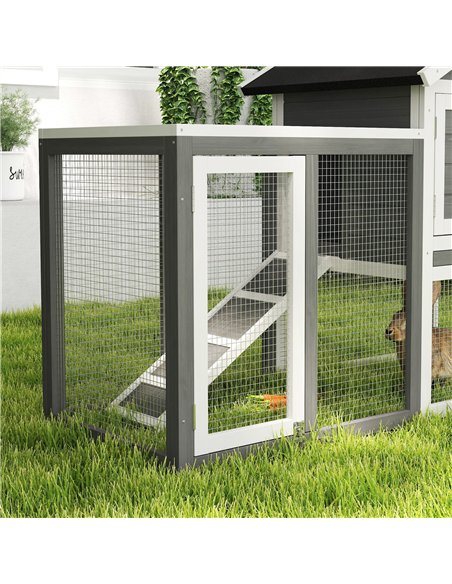 PawHut Rabbit Hutch Outdoor Wooden Guinea Pig Hutch Rabbit Run Bunny Cage Small Animal House Pull-Out Tray, Grey, 122 x 62.6 x 9 - pic 149328 | FastDaddyshop