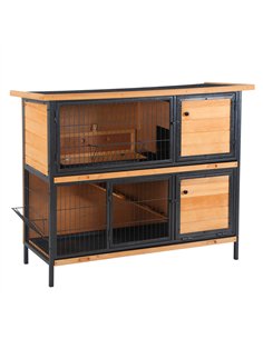 PawHut Rabbit Hutch Outdoor Guinea Pig Hutch Bunny Cage Metal Frame with  No-Leak Tray Openable Roof Light Yellow 122 x 50 x 101