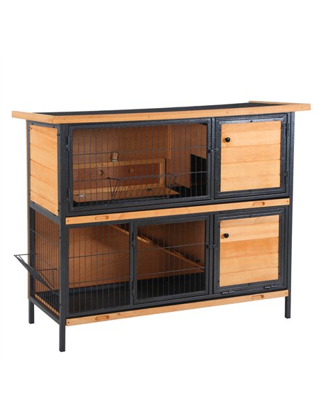 PawHut Rabbit Hutch Outdoor Guinea Pig Hutch Bunny Cage Metal Frame with  No-Leak Tray Openable Roof Light Yellow 122 x 50 x 101 - pic 149330 | FastDaddyshop