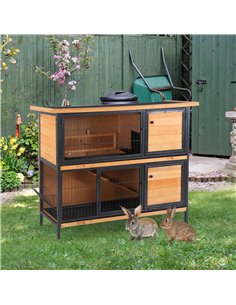 PawHut Rabbit Hutch Outdoor Guinea Pig Hutch Bunny Cage Metal Frame with  No-Leak Tray Openable Roof Light Yellow 122 x 50 x 101 2