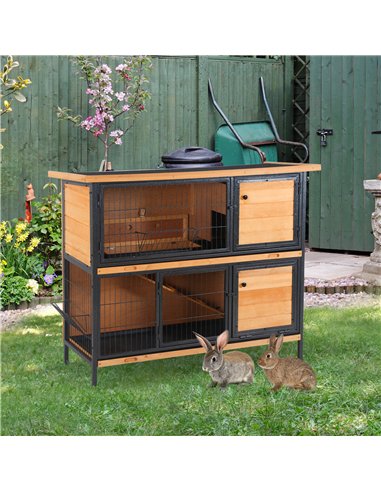 PawHut Rabbit Hutch Outdoor Guinea Pig Hutch Bunny Cage Metal Frame with  No-Leak Tray Openable Roof Light Yellow 122 x 50 x 101