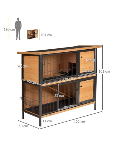 PawHut Rabbit Hutch Outdoor Guinea Pig Hutch Bunny Cage Metal Frame with  No-Leak Tray Openable Roof Light Yellow 122 x 50 x 101