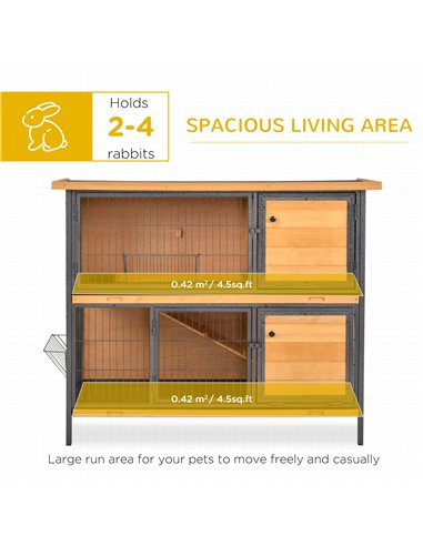 PawHut Rabbit Hutch Outdoor Guinea Pig Hutch Bunny Cage Metal Frame with  No-Leak Tray Openable Roof Light Yellow 122 x 50 x 101