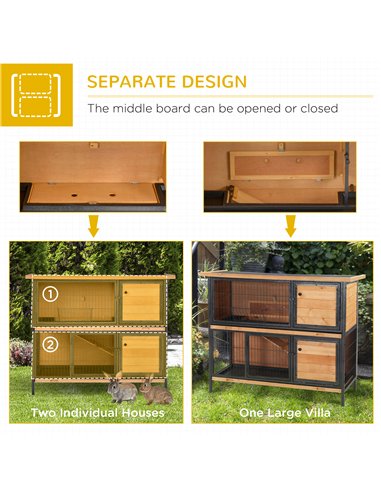 PawHut Rabbit Hutch Outdoor Guinea Pig Hutch Bunny Cage Metal Frame with  No-Leak Tray Openable Roof Light Yellow 122 x 50 x 101