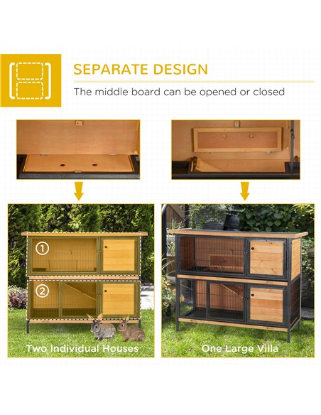 PawHut Rabbit Hutch Outdoor Guinea Pig Hutch Bunny Cage Metal Frame with  No-Leak Tray Openable Roof Light Yellow 122 x 50 x 101 - pic 149334 | FastDaddyshop