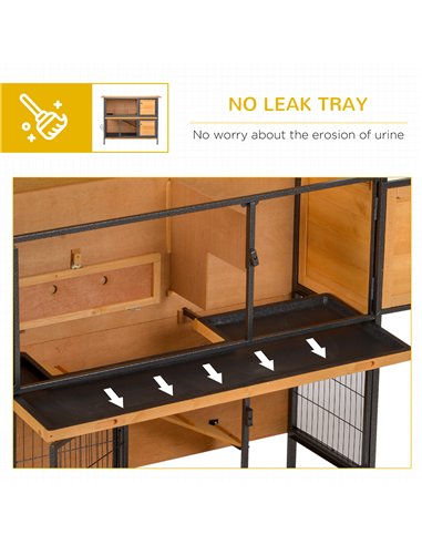 PawHut Rabbit Hutch Outdoor Guinea Pig Hutch Bunny Cage Metal Frame with  No-Leak Tray Openable Roof Light Yellow 122 x 50 x 101