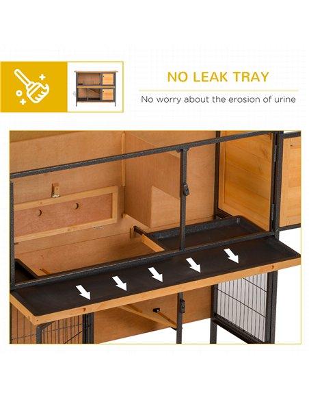PawHut Rabbit Hutch Outdoor Guinea Pig Hutch Bunny Cage Metal Frame with  No-Leak Tray Openable Roof Light Yellow 122 x 50 x 101 - pic 149335 | FastDaddyshop