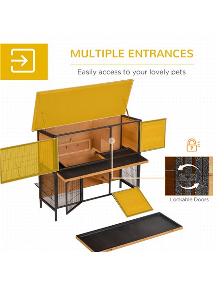 PawHut Rabbit Hutch Outdoor Guinea Pig Hutch Bunny Cage Metal Frame with  No-Leak Tray Openable Roof Light Yellow 122 x 50 x 101 - pic 149336 | FastDaddyshop