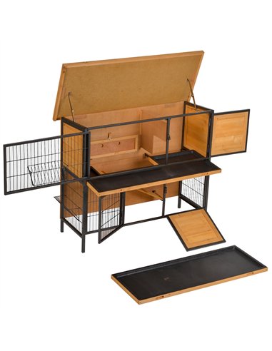 PawHut Rabbit Hutch Outdoor Guinea Pig Hutch Bunny Cage Metal Frame with  No-Leak Tray Openable Roof Light Yellow 122 x 50 x 101