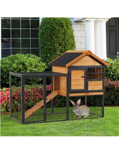PawHut Rabbit Hutch Guinea Pig Hutch Wood-metal Elevated Guinea Pig House Pet Bunny Cage for Outdoor 122 x 63 x 92cm Light Yello 2