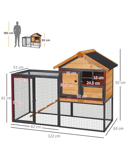 PawHut Rabbit Hutch Guinea Pig Hutch Wood-metal Elevated Guinea Pig House Pet Bunny Cage for Outdoor 122 x 63 x 92cm Light Yello - pic 149341 | FastDaddyshop