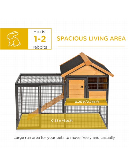 PawHut Rabbit Hutch Guinea Pig Hutch Wood-metal Elevated Guinea Pig House Pet Bunny Cage for Outdoor 122 x 63 x 92cm Light Yello - pic 149342 | FastDaddyshop