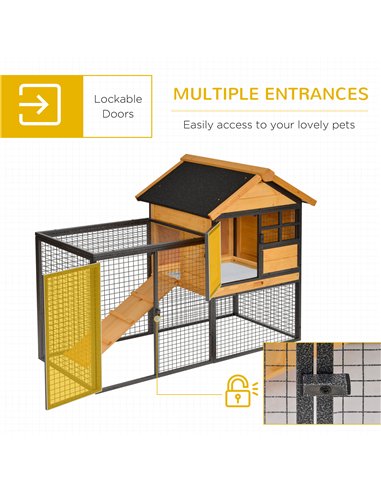 PawHut Rabbit Hutch Guinea Pig Hutch Wood-metal Elevated Guinea Pig House Pet Bunny Cage for Outdoor 122 x 63 x 92cm Light Yello