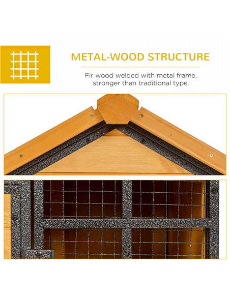 PawHut Rabbit Hutch Guinea Pig Hutch Wood-metal Elevated Guinea Pig House Pet Bunny Cage for Outdoor 122 x 63 x 92cm Light Yello - pic 149344 | FastDaddyshop